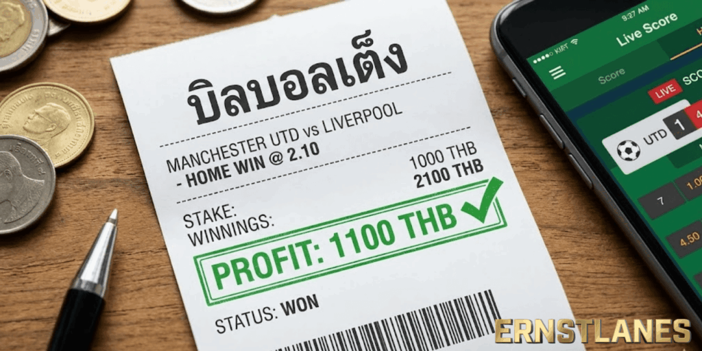 ตัวอย่างบิลบอลเต็งที่ชนะเดิมพัน แสดงผลกำไรที่ชัดเจน